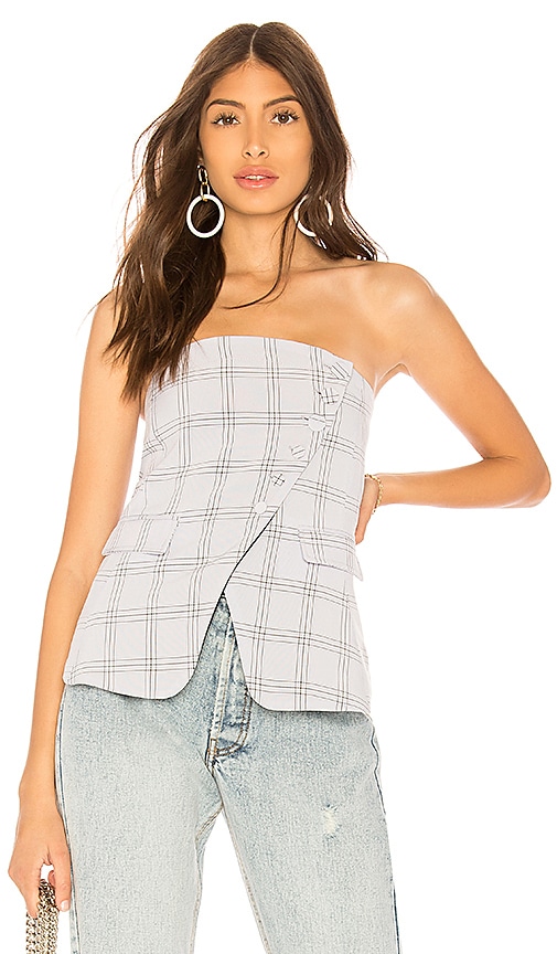 Jax Asymmetric Button Up Strapless Top