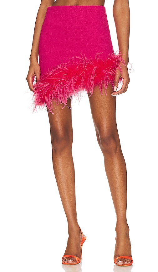 Bubish Perla Crepe Diagonal Feather Trim Skirt In Hyper Pink