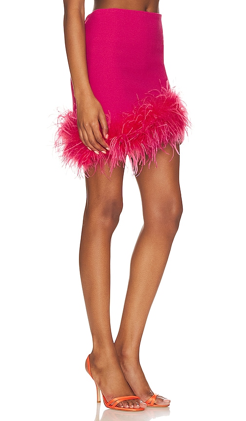 Shop Bubish Perla Crepe Diagonal Feather Trim Skirt In Hyper Pink