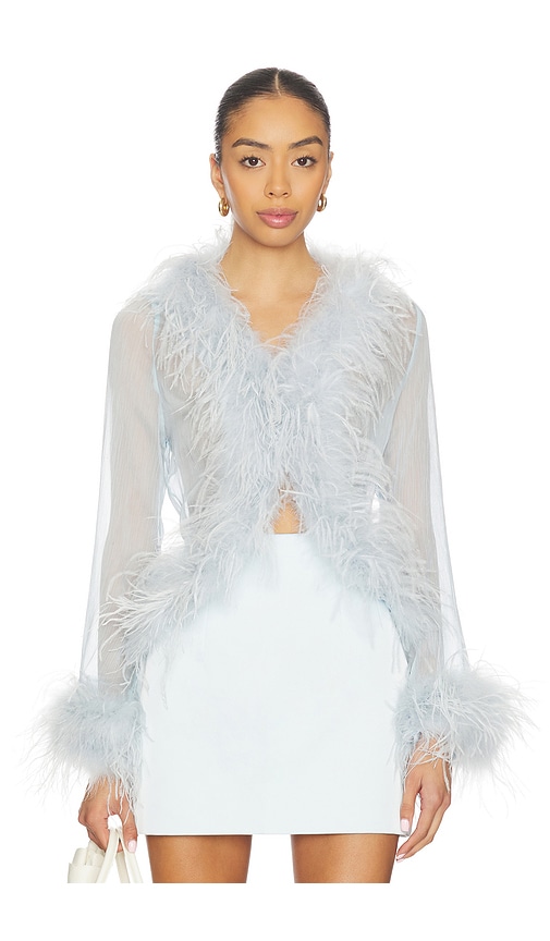 Bubish Gigi Sheer Feather Blouse In Blue