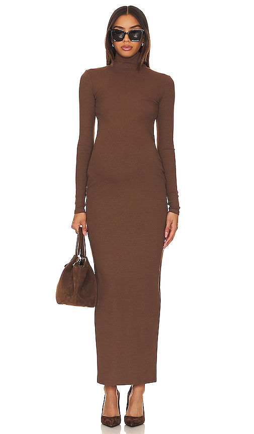 Shop Bumpsuit Long Sleeve Rib Maternity Dress In Brown
