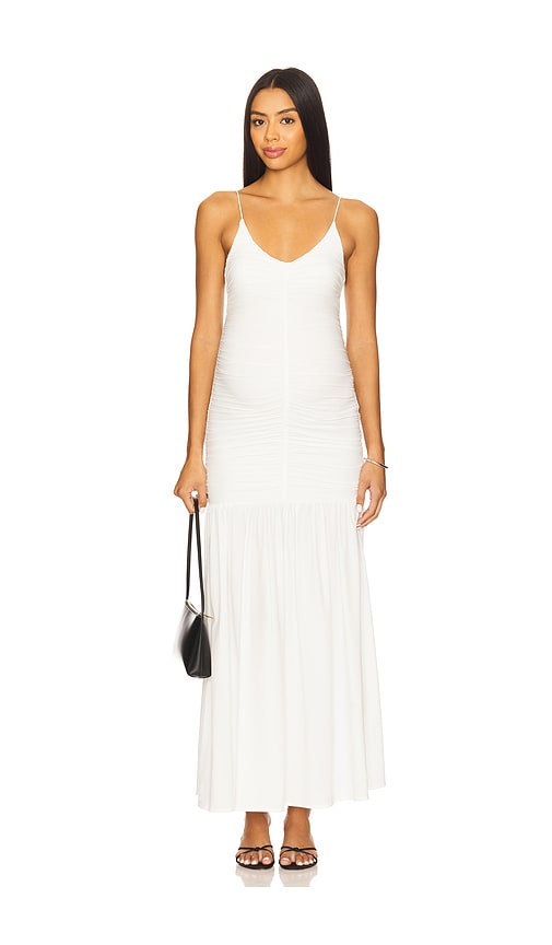 Bumpsuit Airbruh Shirred Drop Waist Maxi Dress In White