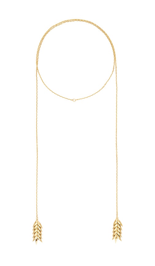 Bevza Spikelet Long Pendant in Metallic Gold.