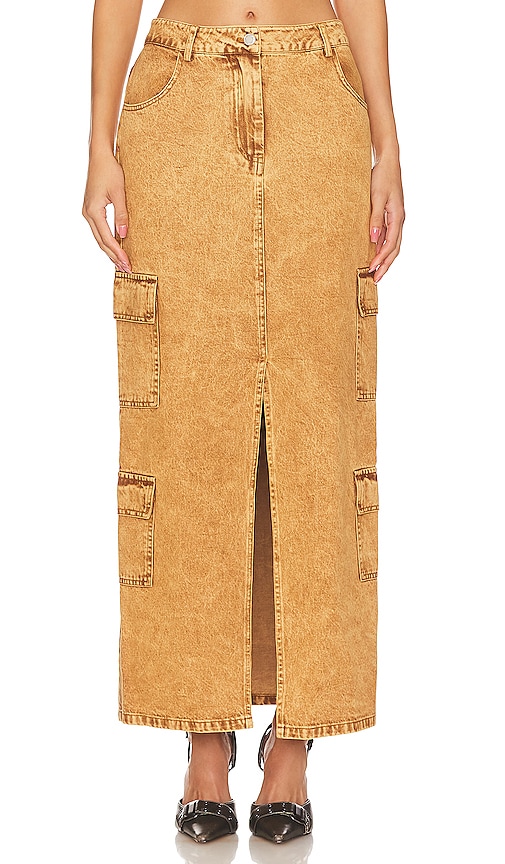 By.dyln Tate Maxi Skirt In Brown Acid Wash
