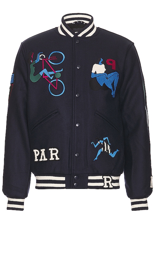 By Parra Run Sit & Bike Varsity Jacket in Navy Blue