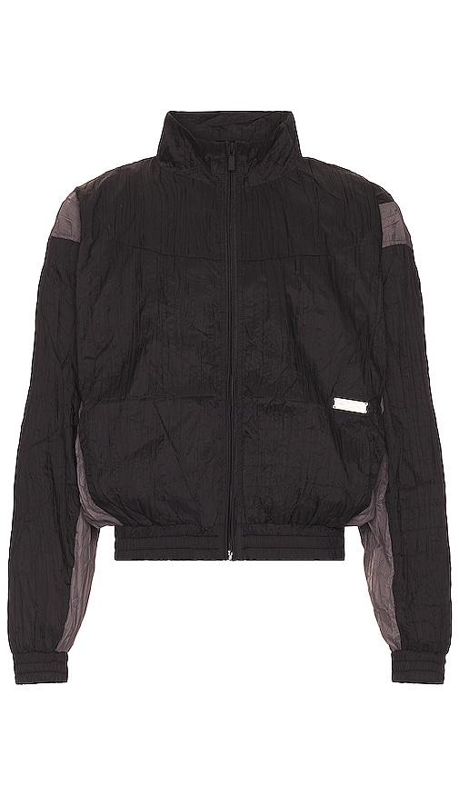 C2H4 Wrinkled Nylon Arch Paneled Track Jacket in Black & Gray