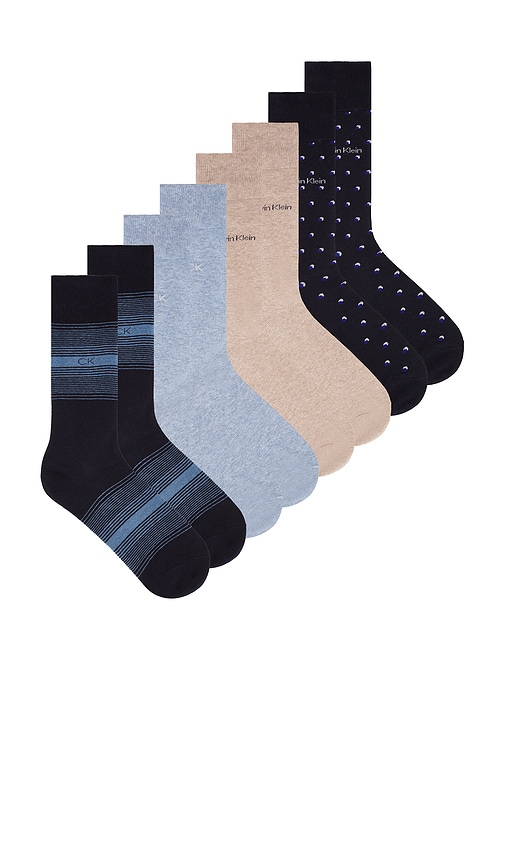 Shop Calvin Klein 4 Pack Combed Cotton Dress Crew Socks In Dark Blue Assorted