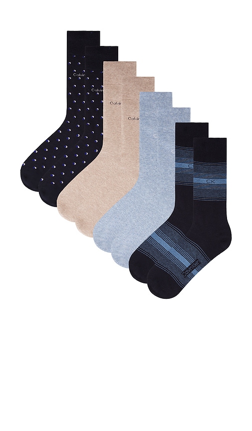 Shop Calvin Klein 4 Pack Combed Cotton Dress Crew Socks In Dark Blue Assorted