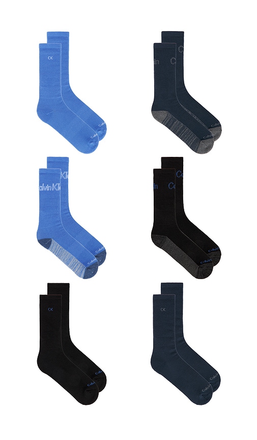 6 Pack Recycled Poly Cushion Crew Socks in Blue.