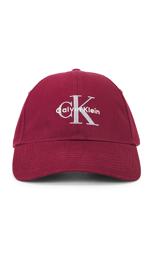 Calvin Klein Monologo Embroidery Baseball Cap In Burgundy