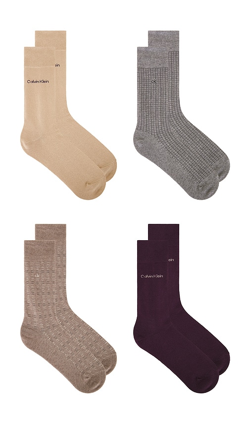 Calvin Klein 4 Pack Combed Cotton Giftbox Dress Crew Socks In Brown