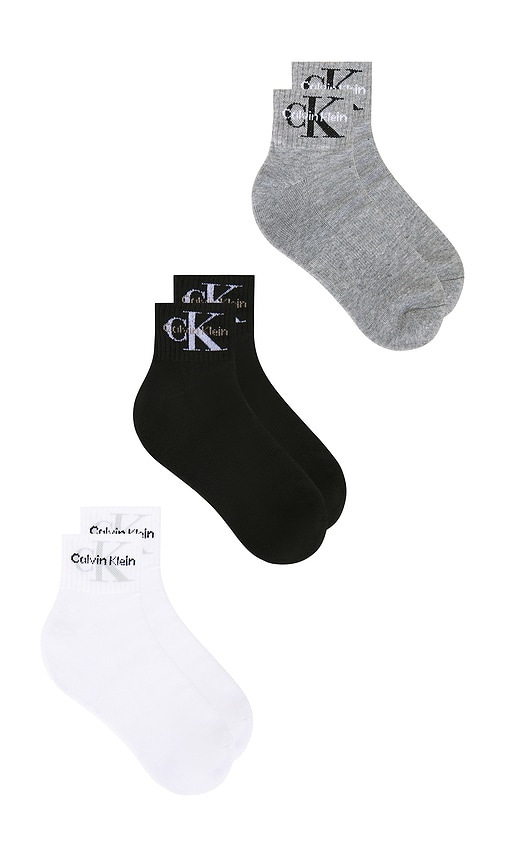 Calvin Klein 6 Pack 1/2 Terry Athletic Quarter Socks In Gray