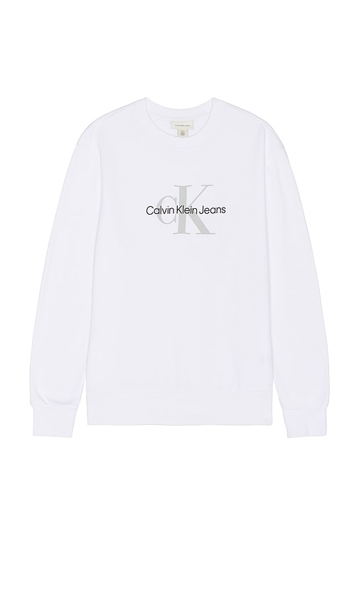 Shop Calvin Klein Monologo Fleece Crewneck Sweater In White