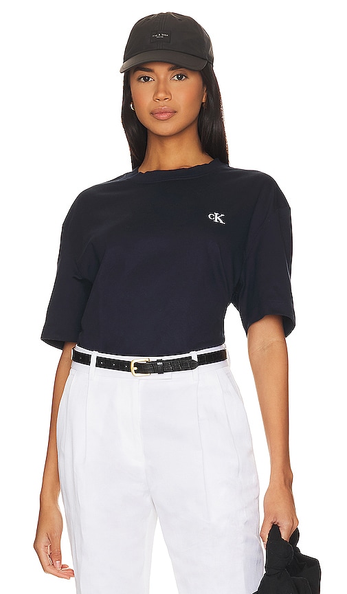 Calvin Klein Archive Logo REVOLVE Sleeve Short Sapphire Dark Relaxed Tee in 
