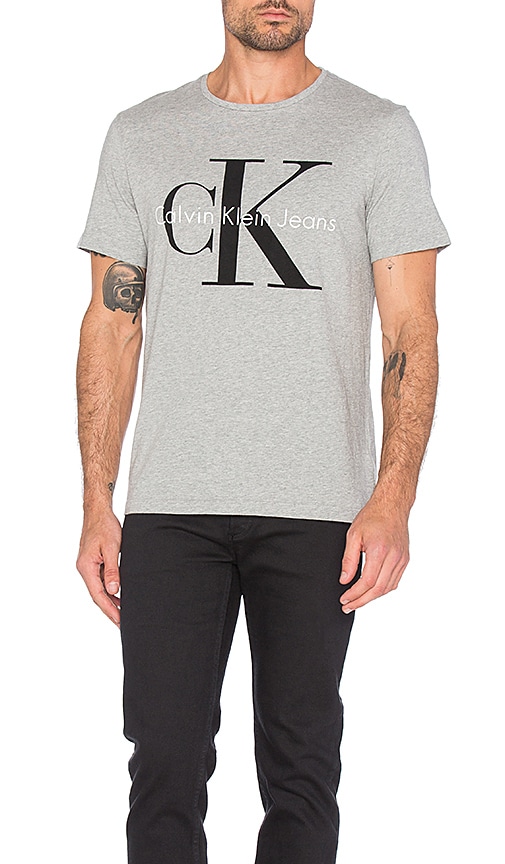 Calvin Klein Short Sleeve Logo Crew Neck in Heather Grey | REVOLVE