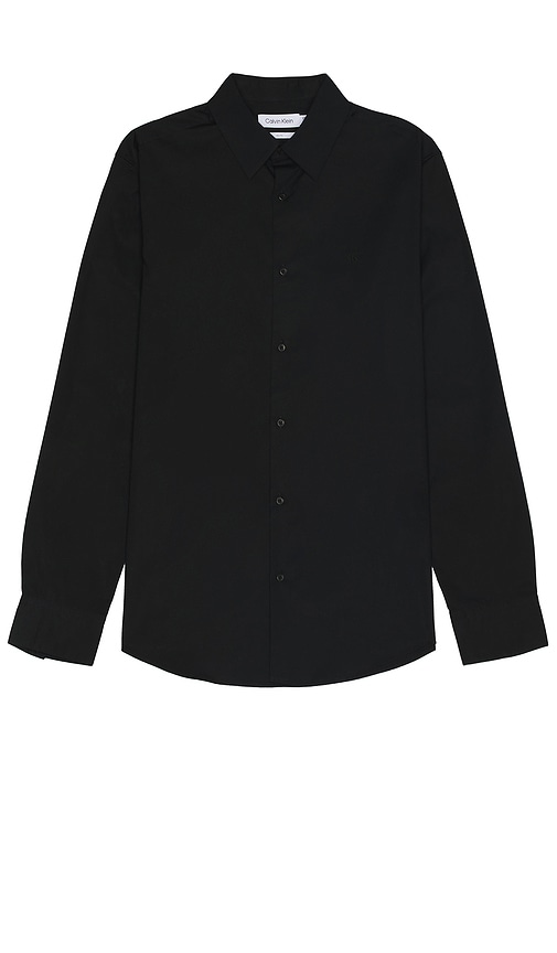 Calvin Klein Solid Stretch Slim Shirt in Black Beauty