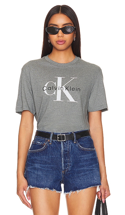 Shop Calvin Klein Mono Logo Tee In 中麻灰色