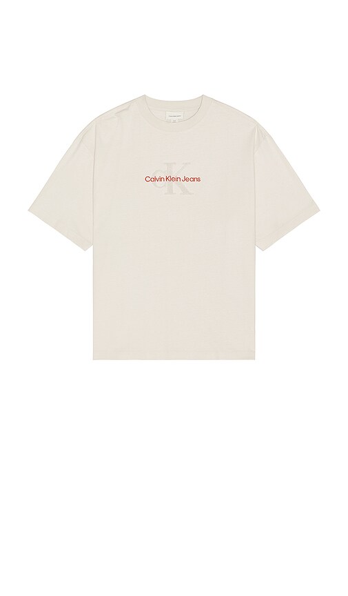 Shop Calvin Klein Short Sleeve Archive Jersey Logo Tee In Chalk