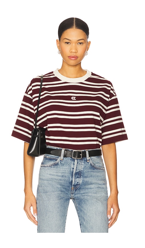 Calvin Klein Heavyweight Stripe Jersey Tee In Burgundy