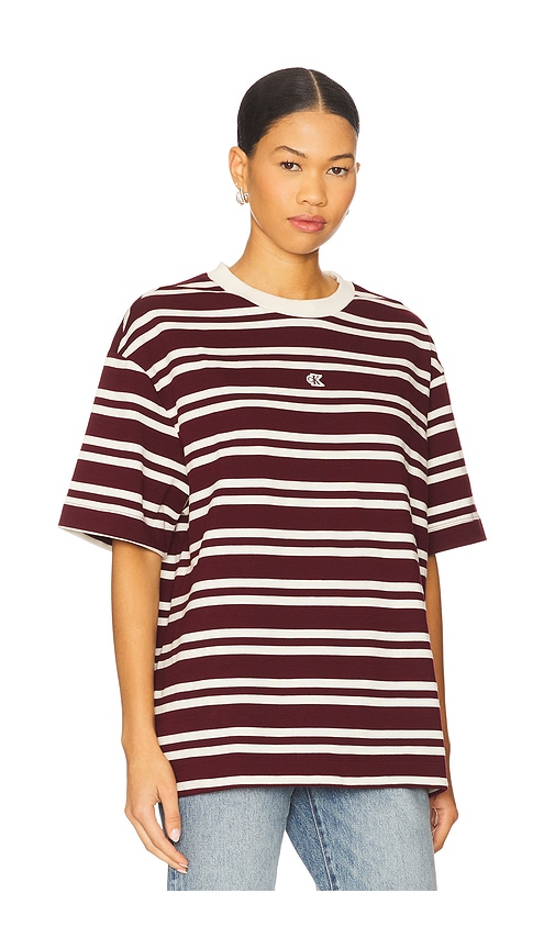 Calvin Klein Heavyweight Stripe Jersey Tee In Burgundy