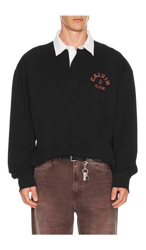 Calvin Klein Compact Rugby Long Sleeve Polo en Black Taille M Also en S L XL1X 143 €