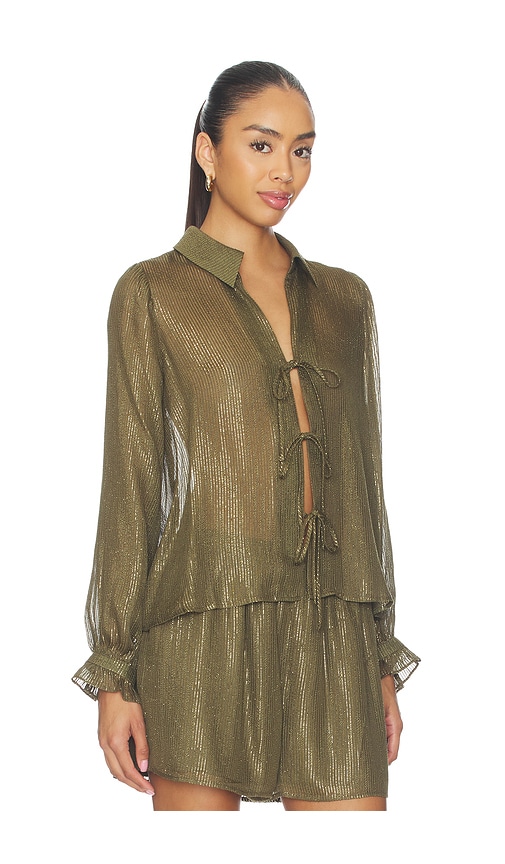  Cami Nyc Niecey Metallic Chiffon Blouse En Color Army,metallic Gold Talla L  (también En M, S, Xl, Xs). 