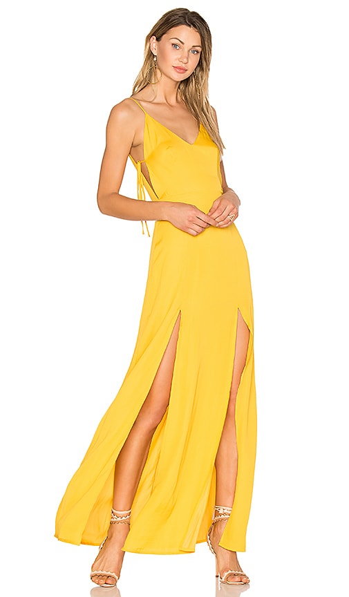 yellow plunge maxi dress