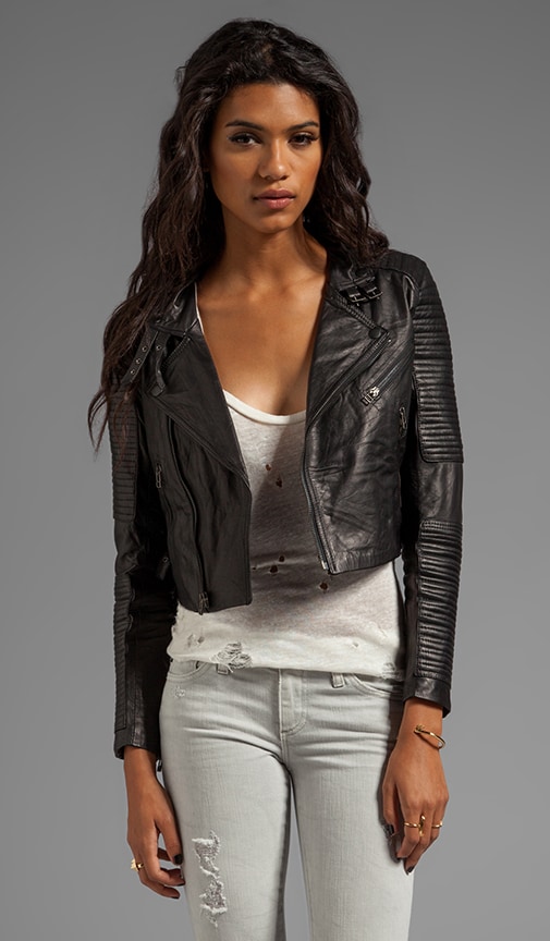 cropped moto jacket black