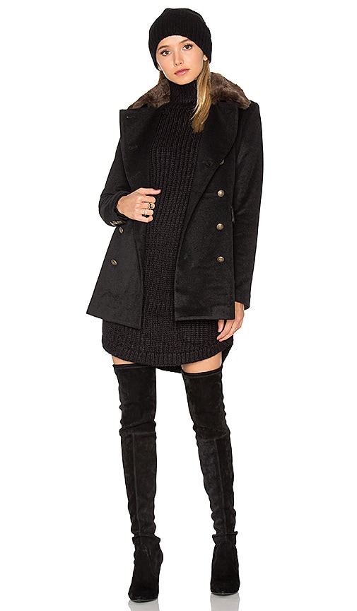 Emmy Double Breasted Coat with Faux Fur Collar