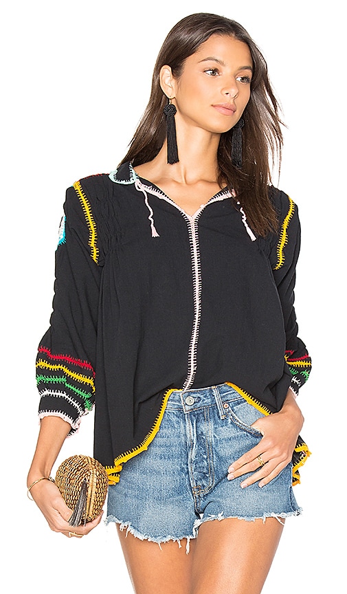 Carolina K Oaxaca Crochet Blouse in Black Primary REVOLVE