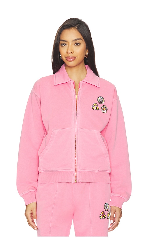 Casablanca Soft Cotton Sweatshirt With Contrasting Patches And Zip Closure In Pink