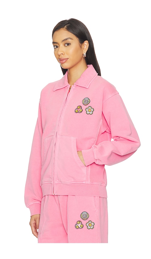 Casablanca Soft Cotton Sweatshirt With Contrasting Patches And Zip Closure In Pink