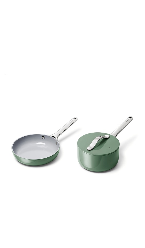 Caraway Non-stick Ceramic Mini Fry Pan & Mini Sauce Pan Duo In Green