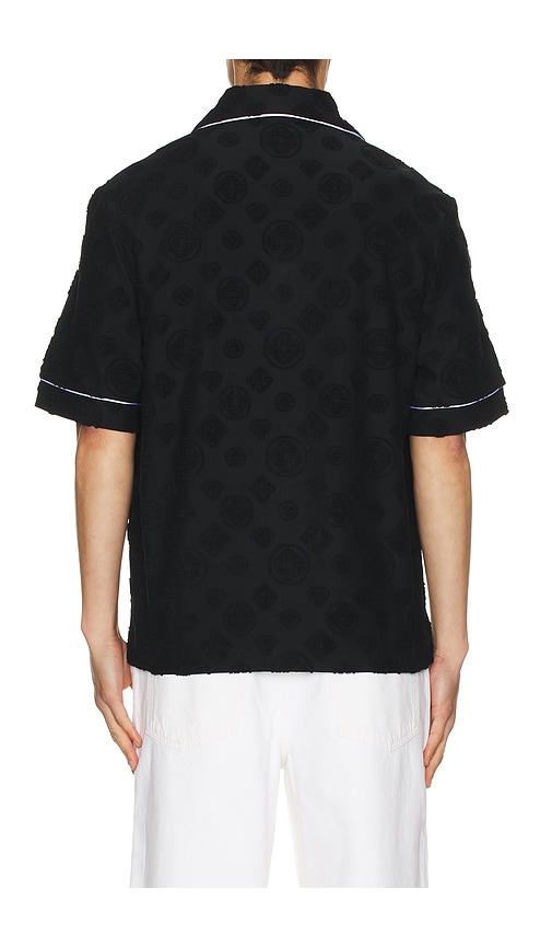 Casablanca Men Black Shirt With Classic Lapels And All-over Embossed Monogram In Cotton Man