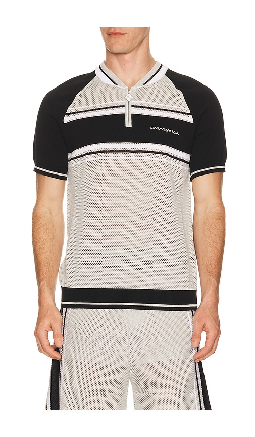 Casablanca Metallic Mesh Stripe Zip Polo