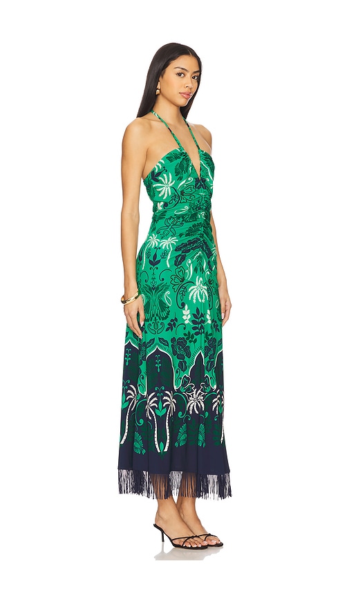 Cara Cara Shelter Island Fringed Jersey Halter Midi Dress In Sanibel Isl Green