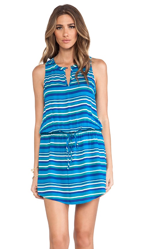 Playa Stripe Rayon Split Neck Tank Dress