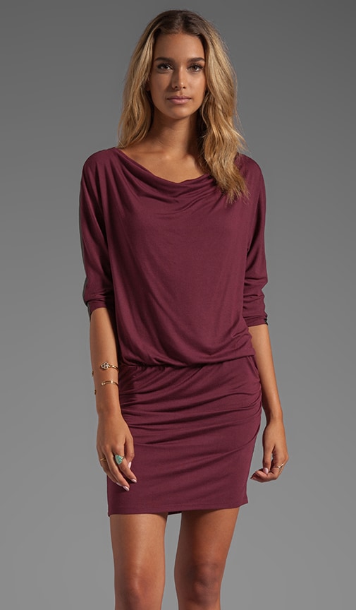 Faux Leather Trim Draped Dress