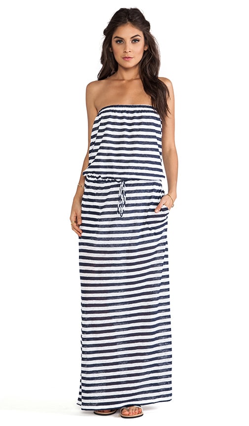 GRLFRND Paricia Striped Tube Maxi Dress in Ivory & Navy