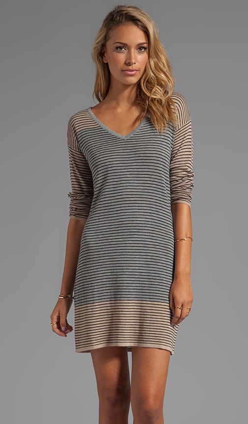 Mini Stripe Blocked Sweaters Long Sleeve V-neck Stripe Sweater Dress