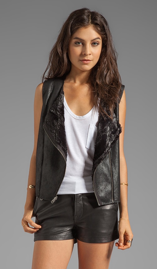 Faux Rabbit Reversible Moto Vest