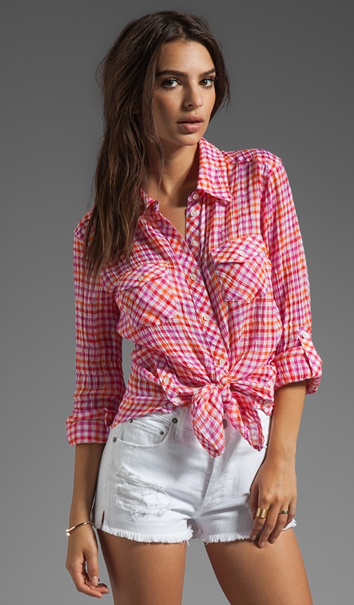 Crinkle Mini Multi Check Roll Sleeve 2 Pocket Shirt
