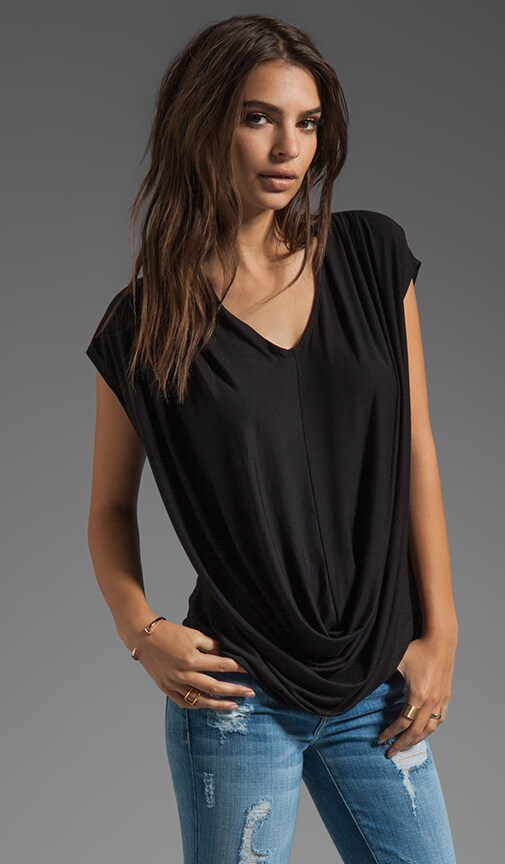 Stretch Rayon Jersey Cap Sleeve Deep Cowl Neck Tee