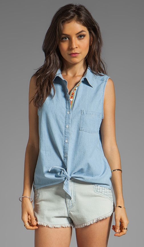 Chambray Sleeveless Tie-Front Shirt