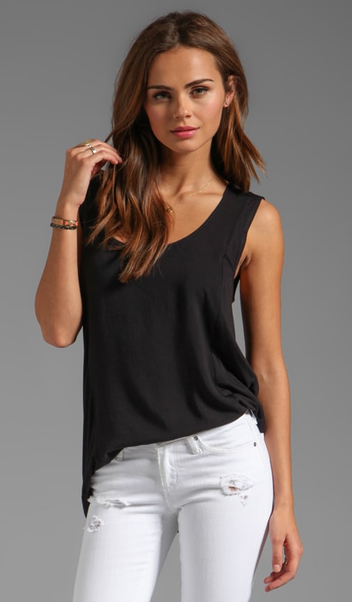 Woven/Knit Mix Short Sleeve Drape Back Shell