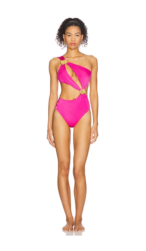 Orbit Orchid Cut Out One Piece Swimsuit in Fuchsia. - size XS (also in L, S)