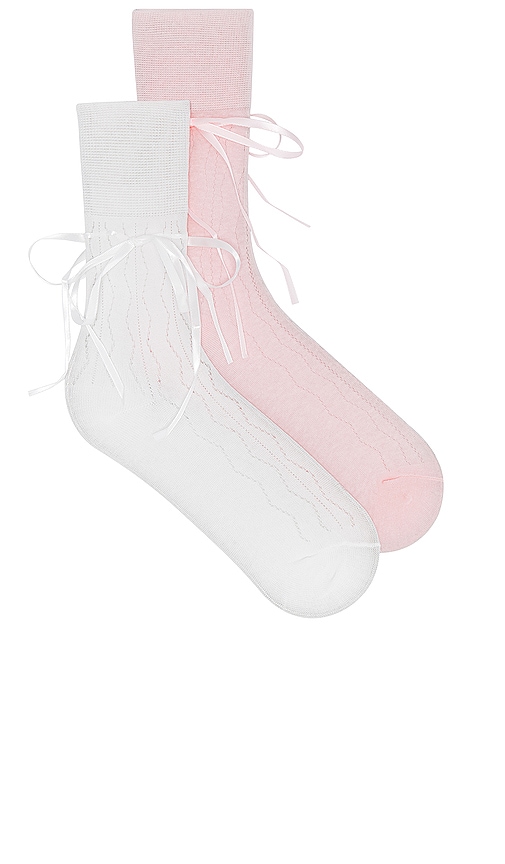 Casa Clara Prep Ribbon Sock Set In Pink & Ivory