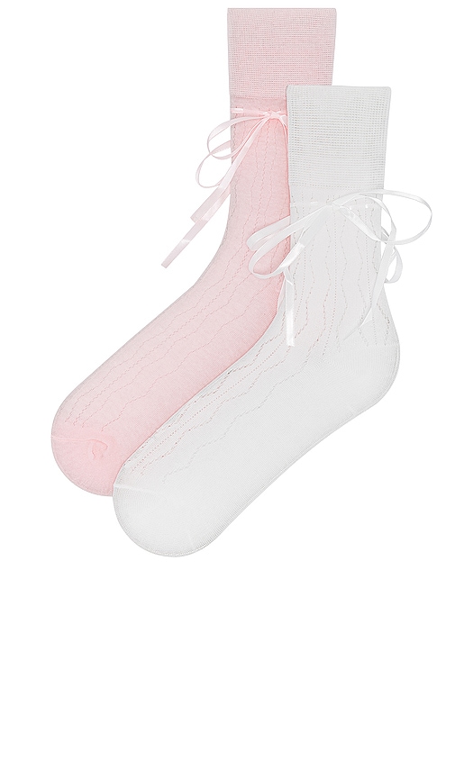 Shop Casa Clara Prep Ribbon Sock Set In Pink & Ivory