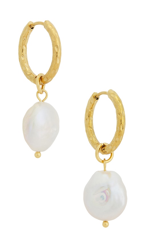 Casa Clara Shylah Drop Earrings in White,Metallic Gold.