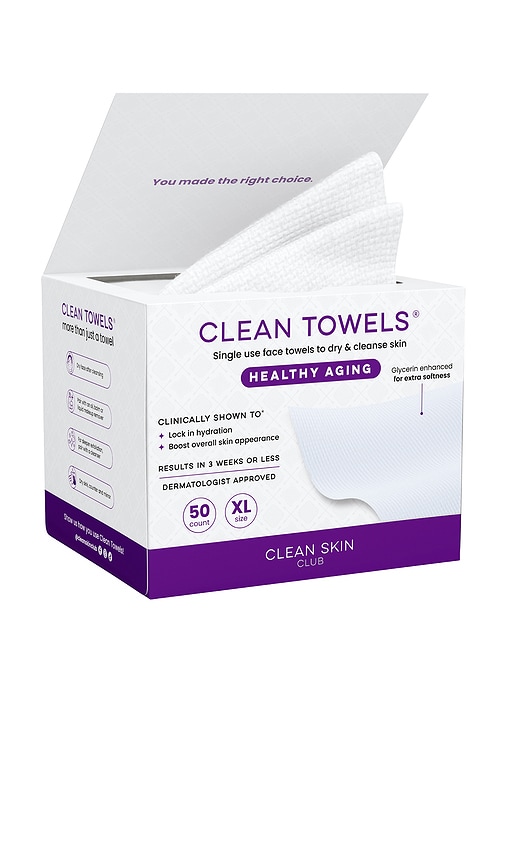 Clean Skin Club Healthy Aging Clean Towels XL 50 Count in White